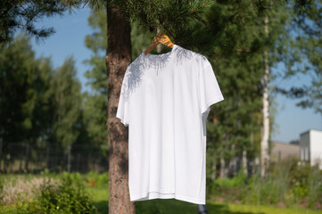 White T-shirt hanging on a hanger, layout