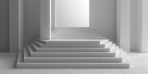 3D rendering of a white staircase leading up to a bright opening