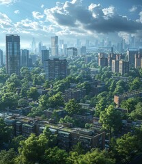 A green city with many trees and buildings