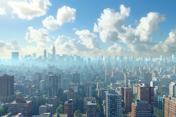 Fototapeta premium A cityscape with a large number of tall buildings and a blue sky with white clouds