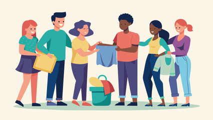 Fototapeta premium A group of friends plan a clothing swap exchanging gently used items with each other rather than buying new ones..