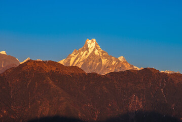 Machapuchare, or fishtail mountain, a mountain in Annapurna Massif in nepal