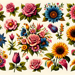 seamless pattern with flowers design, nature, art, spring, illustration,Ai generated 