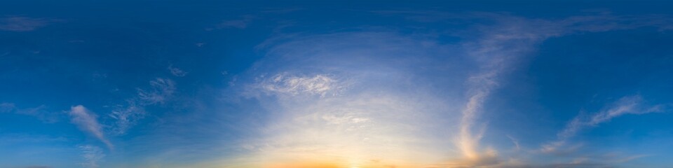 Sky 360 panorama - Bright blue sky filled with fluffy white Cirrus clouds. Seamless hdr spherical...