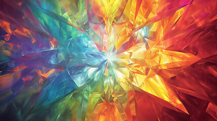 An abstract digital artwork resembling a bursting display of colorful, crystalline shapes