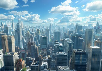 A cityscape of a large American city with many skyscrapers