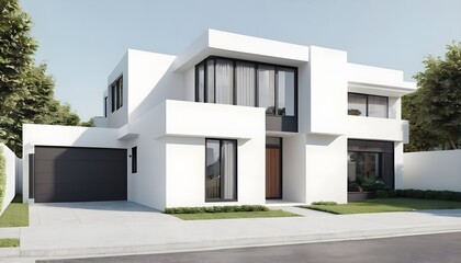 Stylish modern house exterior with white wall theme. Generative ai