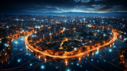Fototapeta premium Smart city and intelligent communication network of things ,wireless connection technologies concept.
