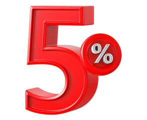 5 percent discount red 3d render