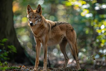 Jackal (Canis lupus) standing in the forest