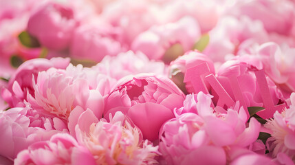 Obraz premium Lovely pink peonies arranged to spell out MOM for Mother's Day.