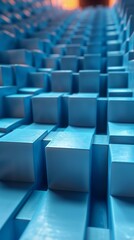 Fototapeta premium Blue abstract 3D rendering of a surface with beveled cubes