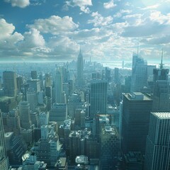 Obraz premium New York City skyline with clouds and blue sky