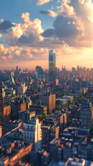 Fototapeta premium A Metropolis with Towering Skyscrapers and Stunning Sunset