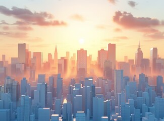 futuristic cityscape with skyscrapers and sunlight