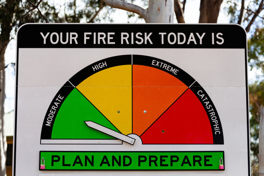 New fire danger rating sign arrow pointing at moderate plan and prepare