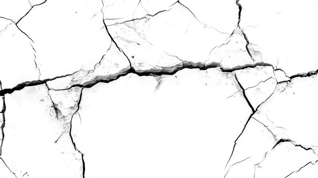 Black cracks texture isolated on a transparent background