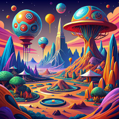 ufo in the night, Alien landscapes with surreal colors and forms for speculative fiction or creative exploration themes. © Asim-Backgrounds