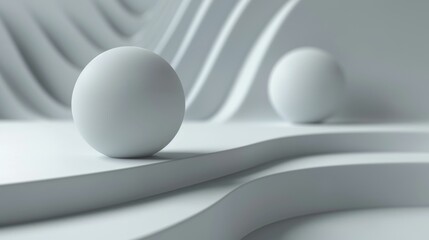 3D rendering of a white platform with two spheres on it