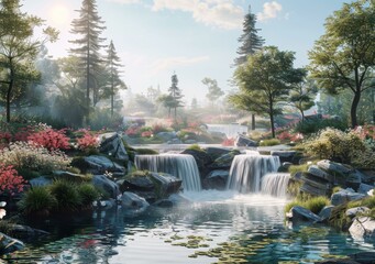 Waterfall in the middle of a beautiful landscape