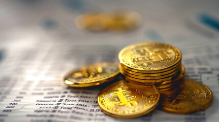 Stack of Gold Coins on Financial Documents