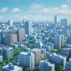 Obraz premium A cityscape of a large modern city with many skyscrapers and a blue sky
