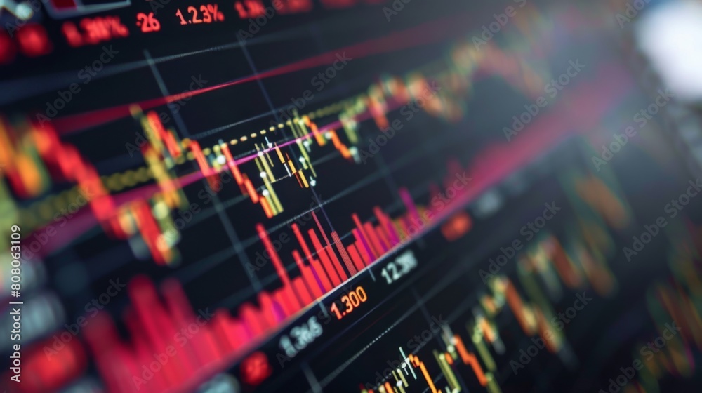 Poster Close-up of a stock market index chart showing price fluctuations, market volatility