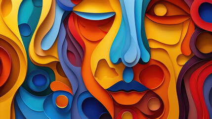 A painted portrait of a mans face with various colored shapes overlaid, creating an abstract and unique composition