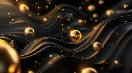 A mesmerizing display of golden swirls and floating spheres exuding luxury and elegance