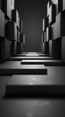 Black and white geometric shapes form a three dimensional futuristic sci-fi tunnel