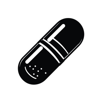 recommend clip art: Black and white illustration of a single capsule pill.