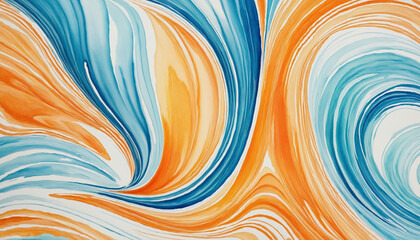 Watercolor Ocean Wave Illustration with Blue and Orange Gradient Splash