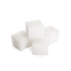 Many refined sugar cubes isolated on white