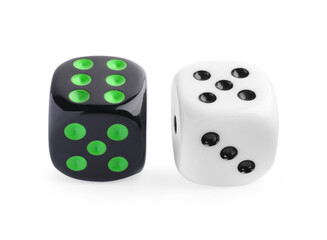 Two color game dices isolated on white