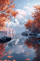 Tranquil Autumn Mountain Lake Scenery