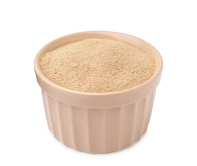 Dietary fiber. Psyllium husk powder in bowl isolated on white