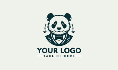 Panda Gentleman vector logo charming panda character dressed in a dapper suit stylized illustration of a panda dressed in a refined and elegant manner