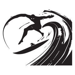 Surfing Silhouette Flat Vector Illustration.