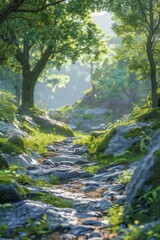 Obraz premium The Glimmering Path through the Verdant Woods