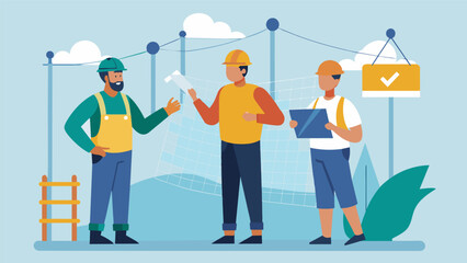 Safety inspectors checking the integrity of the netting and its ability to withstand potential hazards confirming that all regulations are being. Vector illustration