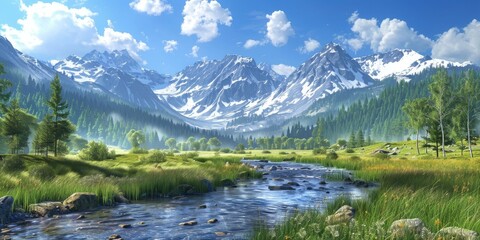 majestic mountains and river in a beautiful valley