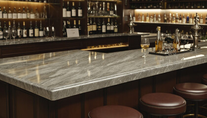  Generative AI design creates a blurred background of a vintage pub counter top with empty space for your wine glass 