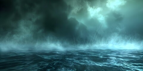 Sinister and haunting ocean scene beneath a gloomy sky. Concept Ocean Scene, Gloomy Sky, Sinister, Haunting, Water Element