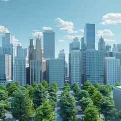 Obraz premium Cityscape with skyscrapers and lush green trees