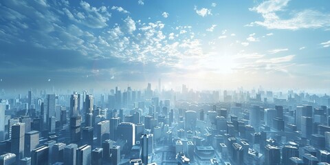 A beautiful cityscape with a blue sky and white clouds