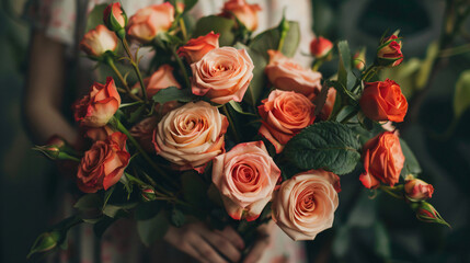 Person Holding Bouquet of Roses