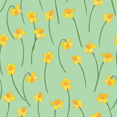 Daffodils seamless pattern. Hand drawn flowers. Vector illustration.