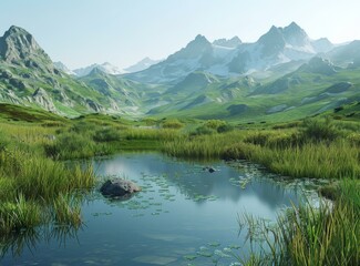 Obraz premium Tranquil Mountain Lake in a Picturesque Valley