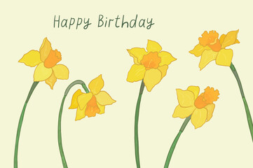 Daffodils set. Hand drawn flowers. Vector illustration.