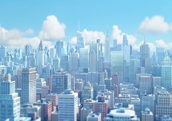 A beautiful cityscape with many skyscrapers and a blue sky